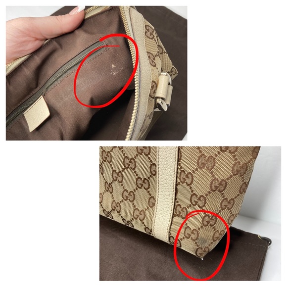 Authentic GUCCI Abbey Tote Tan GG Canvas & Beige Cream Leather - Picture 8 of 16